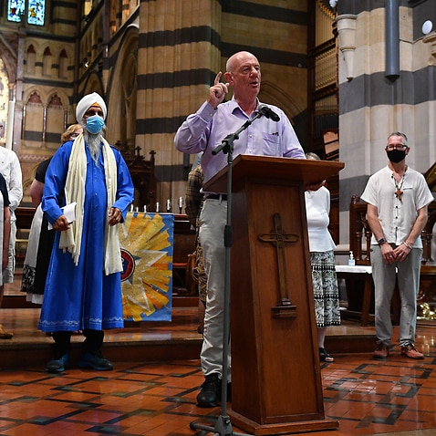 Reverend Tim Costello speaks during the launch of the Set Them Free campaign at St. Paul’s Cathedral in Melbourne 