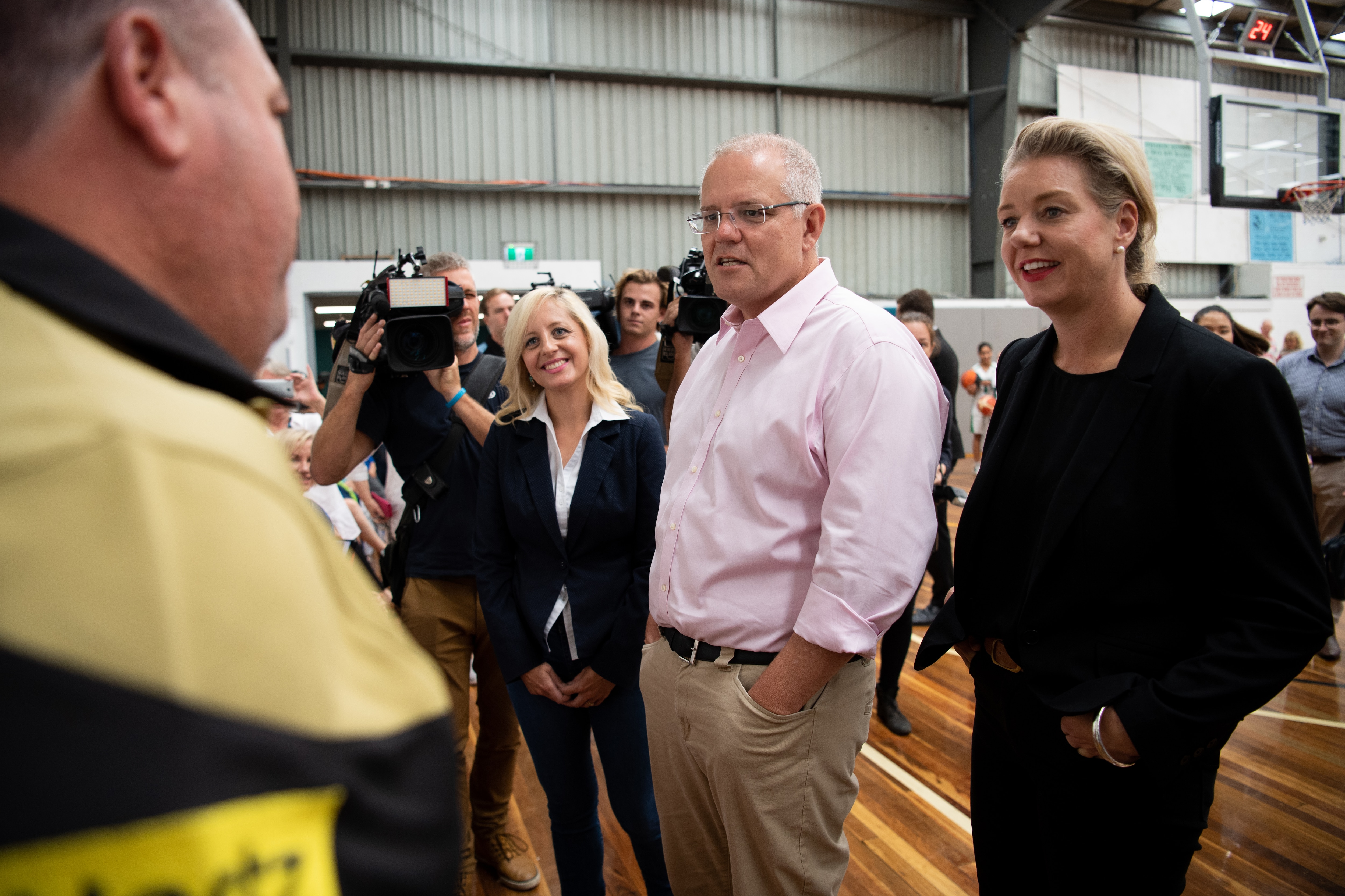 Prime Minister Scott Morrison and Bridget McKenzie at Penrith Valley Regional Sports Centre in Sydney.