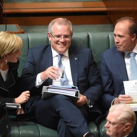 Scott Morrison defeated Julie Bishop (left) and Peter Dutton (right) in a three-way leadership contest.