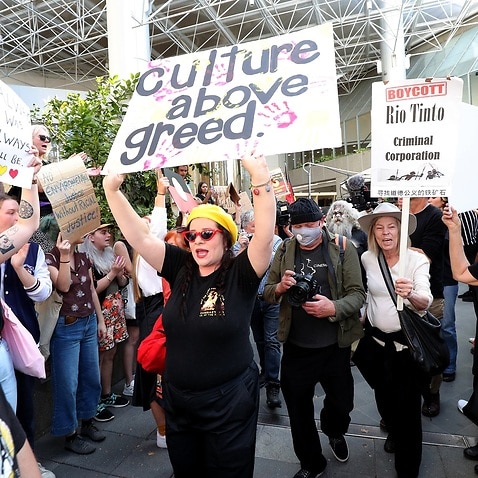 Protesters outside the Rio Tinto office in Perth in June