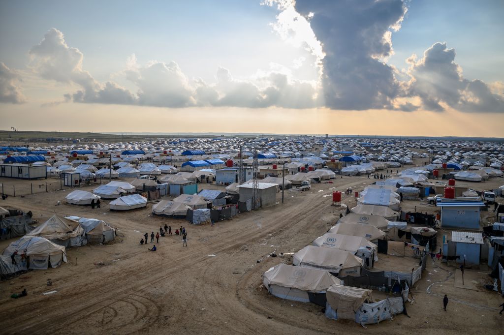 A general view of Al-Hol camp is seen in northeastern Syria. A general view of al-Hol camp is seen in al-Hasakeh governorate in northeastern Syria on February 17, 2019. (Photo by BULENT KILIC / AFP) (Photo credit should read BULENT KILIC/AFP/Getty Images)