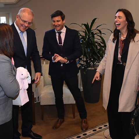 New Zealand PM Jacinda Ardern, husband Clarke Gayford with Prime Minister Scott Morrison and his wife Jenny.