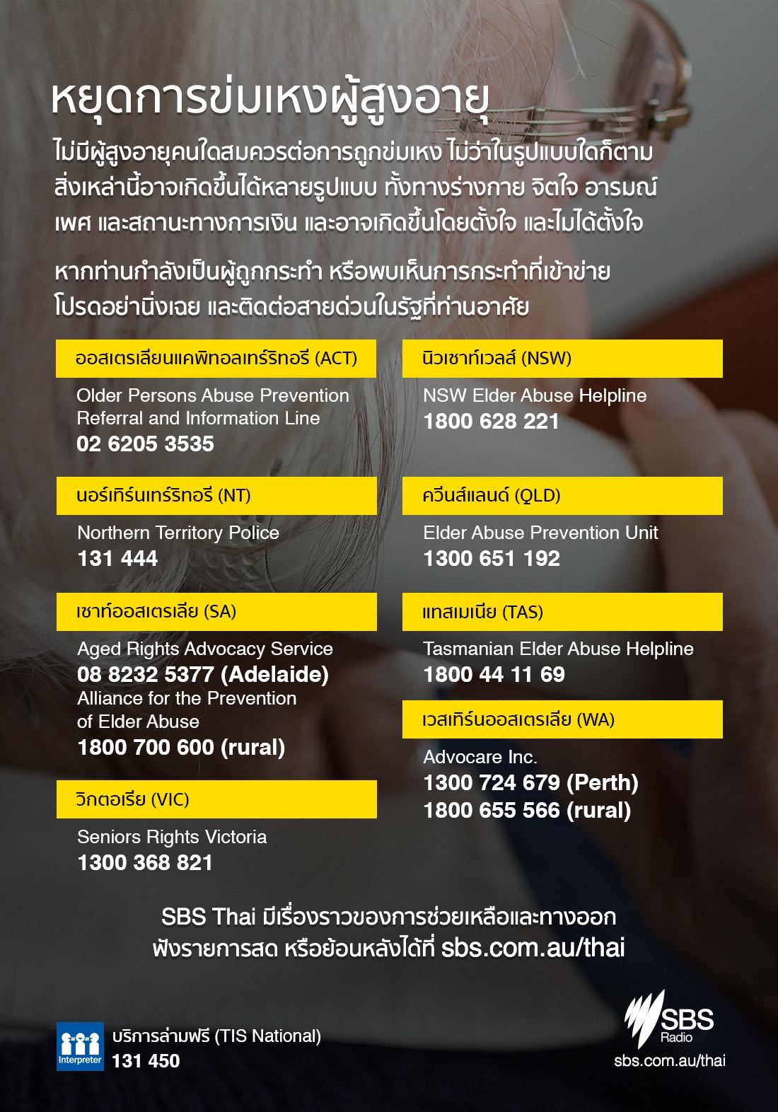 Elder Abuse Helpline in Thai Language 