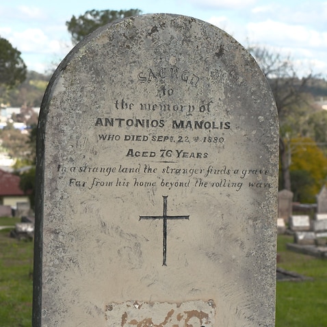 The grave stone of Antonios Manolis, at Picton's cemetery.