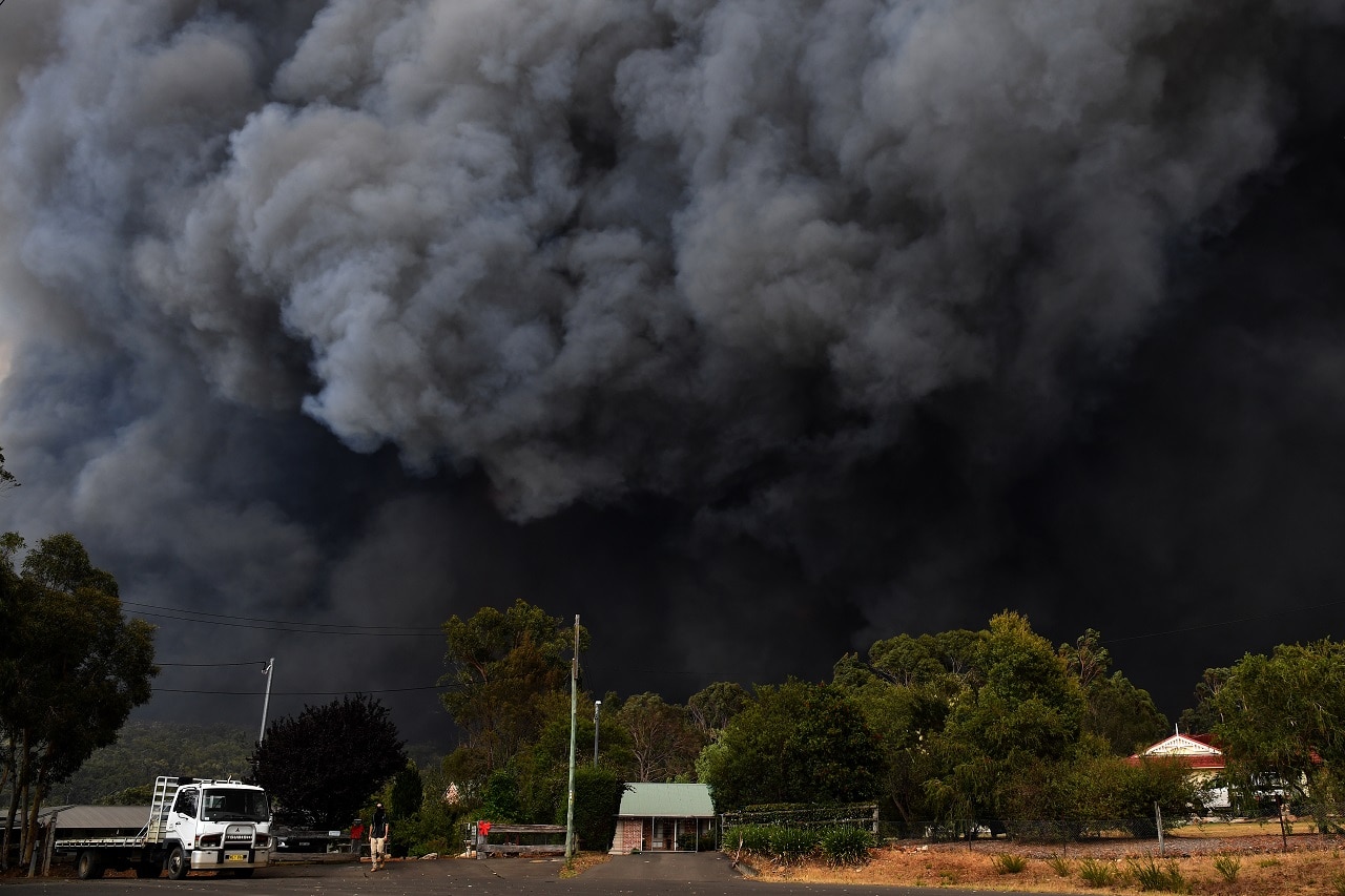 The Green Wattle Creek fire approaches properties.