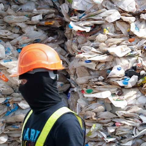 A container is filled with plastic waste from Australia,