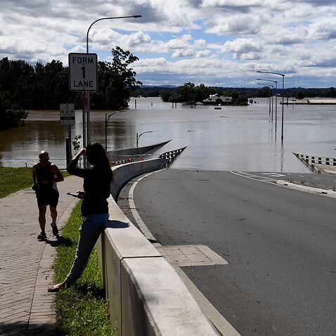 The Windsor Bridge is no longer visible after being submerged by floodwater from the Hawkesbury River on March 9, 2022