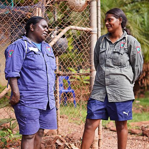 Mariah Daly, right, works as a Thamarrurr Ranger in Wadeye.