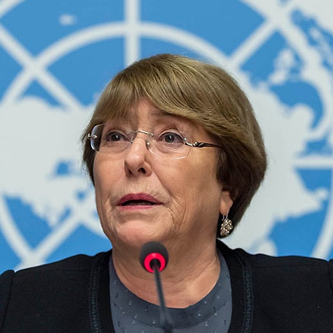A recent protest in Jakarta and UN High Commissioner for Human Rights Michelle Bachelet.