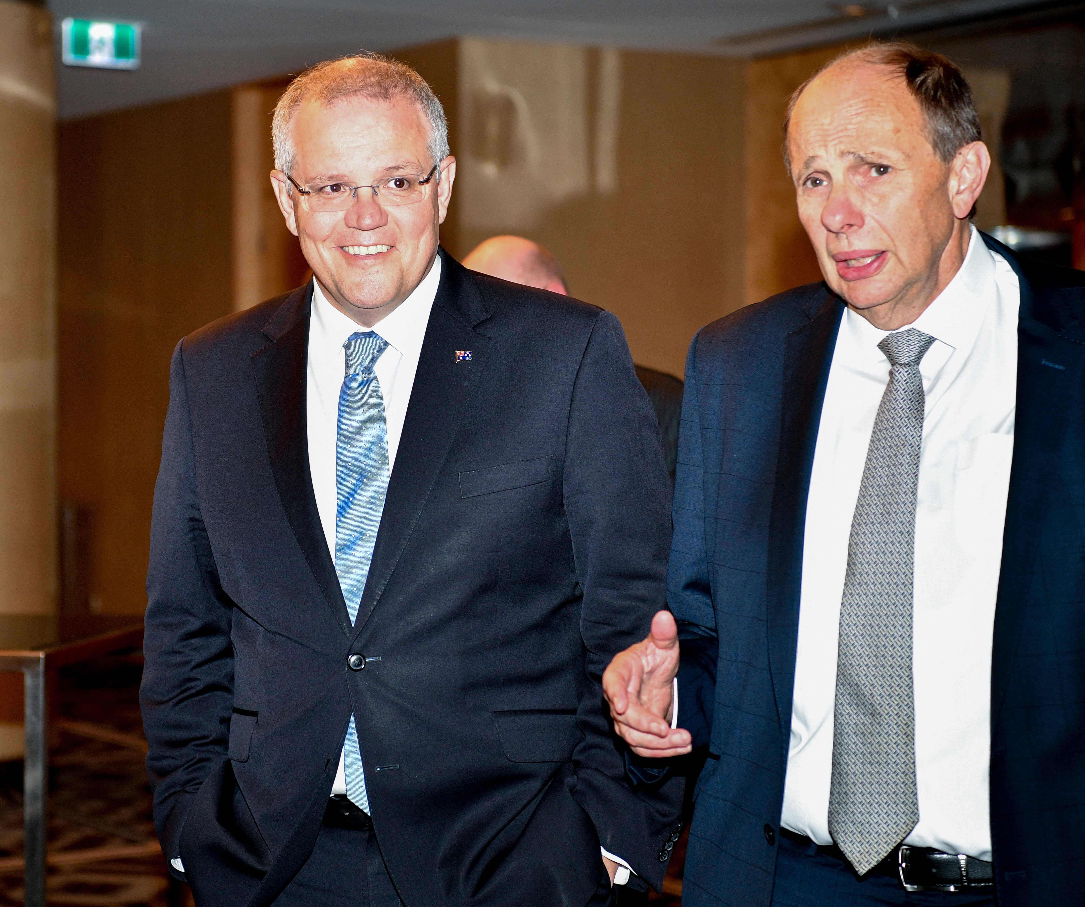 Australian Prime Minister Scott Morrison is seen with Grant King, then president of the Business Council of Australia, at a 2018 BCA dinner in Sydney.