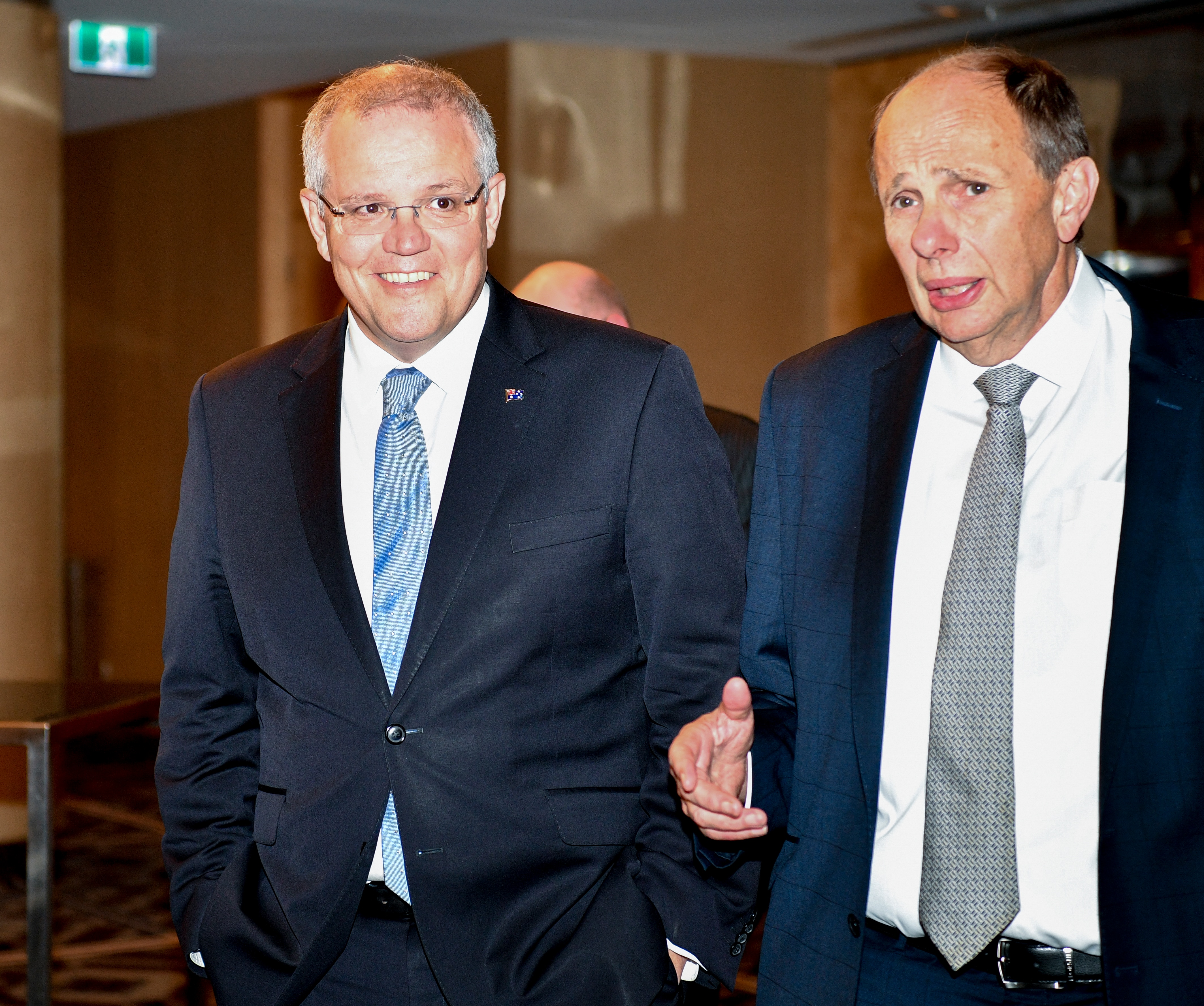 Le Premier ministre australien Scott Morrison est vu avec Grant King, alors président du Business Council of Australia, lors d'un dîner BCA 2018 à Sydney.