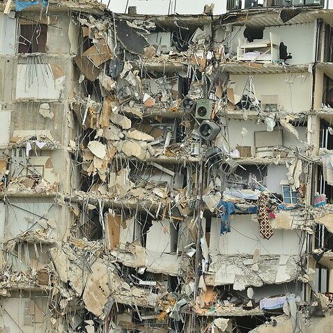 A portion of the 12-storey Champlain Towers South condo building after it partially collapsed. 