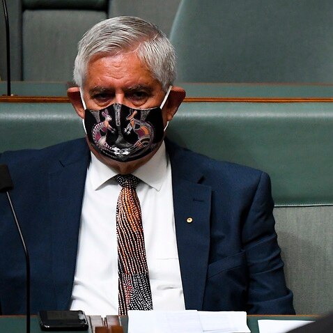 Minister for Indigenous Australians Ken Wyatt listens to Prime Minister Scott Morrison
