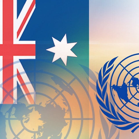 Australian flag along with UN flag
