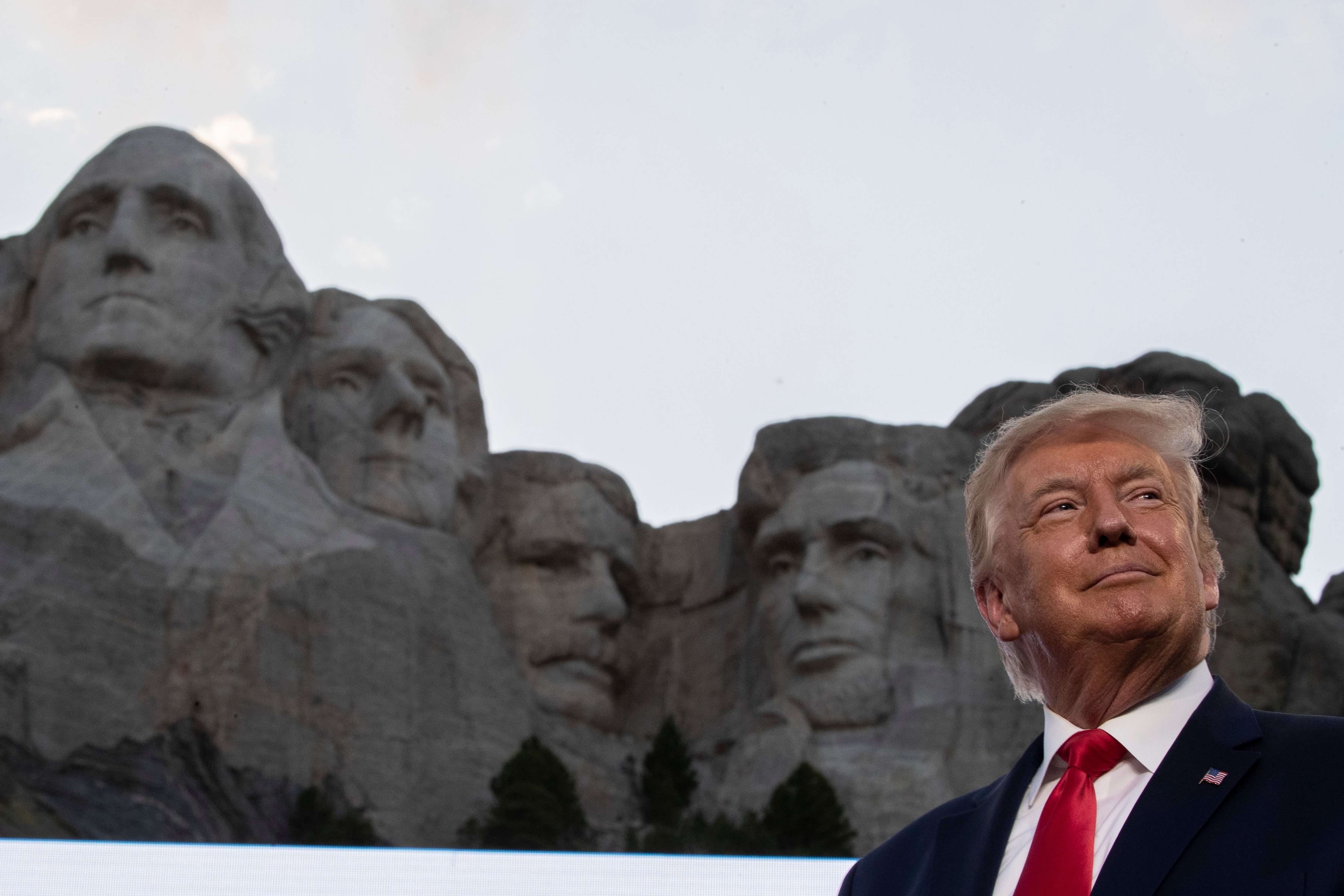 President Donald Trump smiles at Mount Rushmore National Memorial on 3 July, 2020. 
