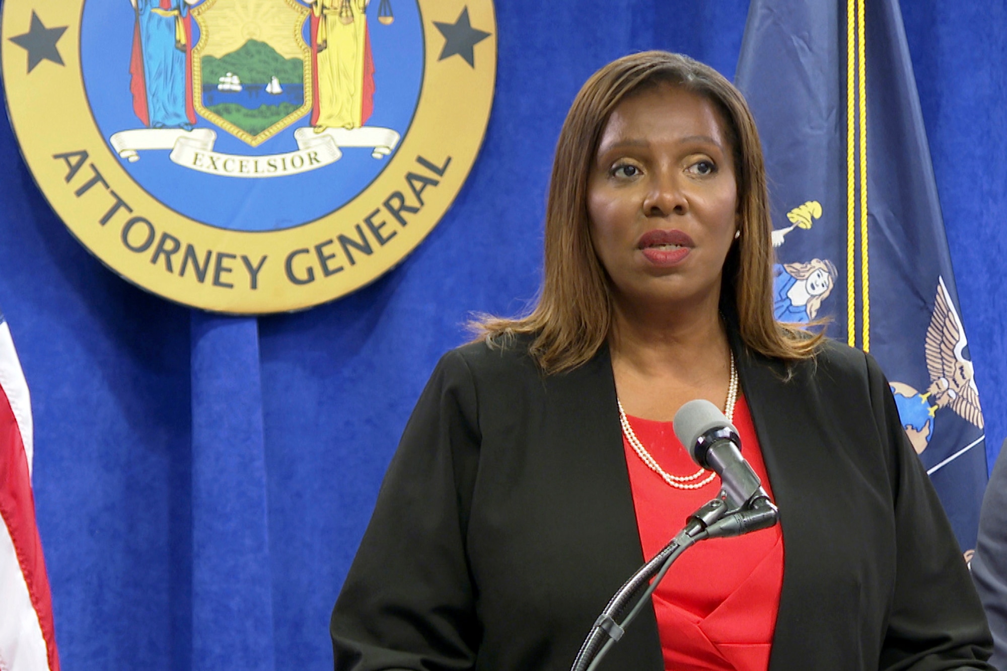 New York State Attorney General Letitia James, at a press conference in New York on Tuesday, 3 August, 2021. 