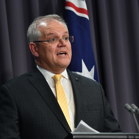  Prime Minister Scott Morrison during a press conference in the Blue Room at Parliament House in Canberra.