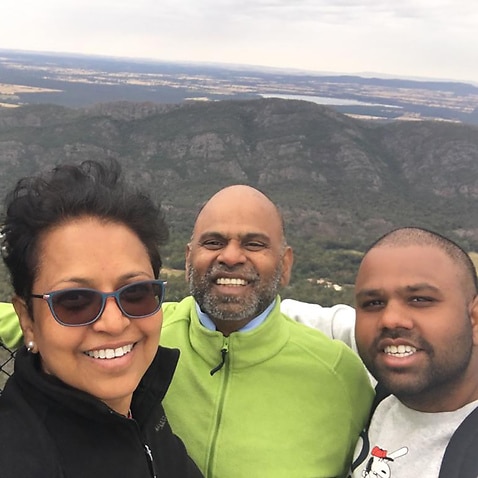 Ramana Akula (second from right), who has lived in Australia for 30 years and has citizenship, is currently among the thousands stranded in India.