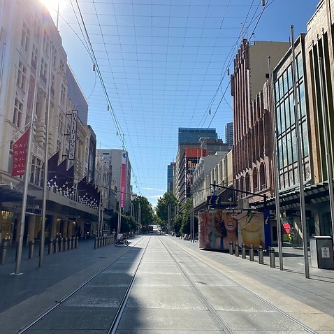 Melbourne's Bourke Street shopping area is empty of shoppers.