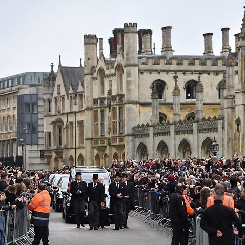 Thousands spin out for a wake of Professor Hawking during a University Church of St Mary a Great in Cambridge.