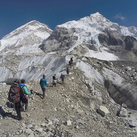 International trekkers at the Mt Everest base camp