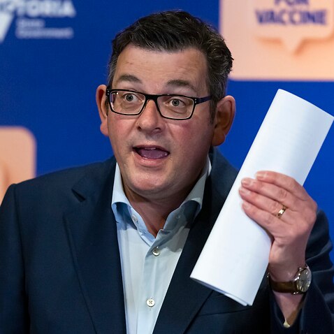 Victorian Premier Daniel Andrews speaks during a press conference in Melbourne, Sunday, September 19, 2021. Victoria has recorded 507 new cases of COVID-19 and unveiled its road map out of lockdown. (AAP Image/Daniel Pockett) NO ARCHIVING