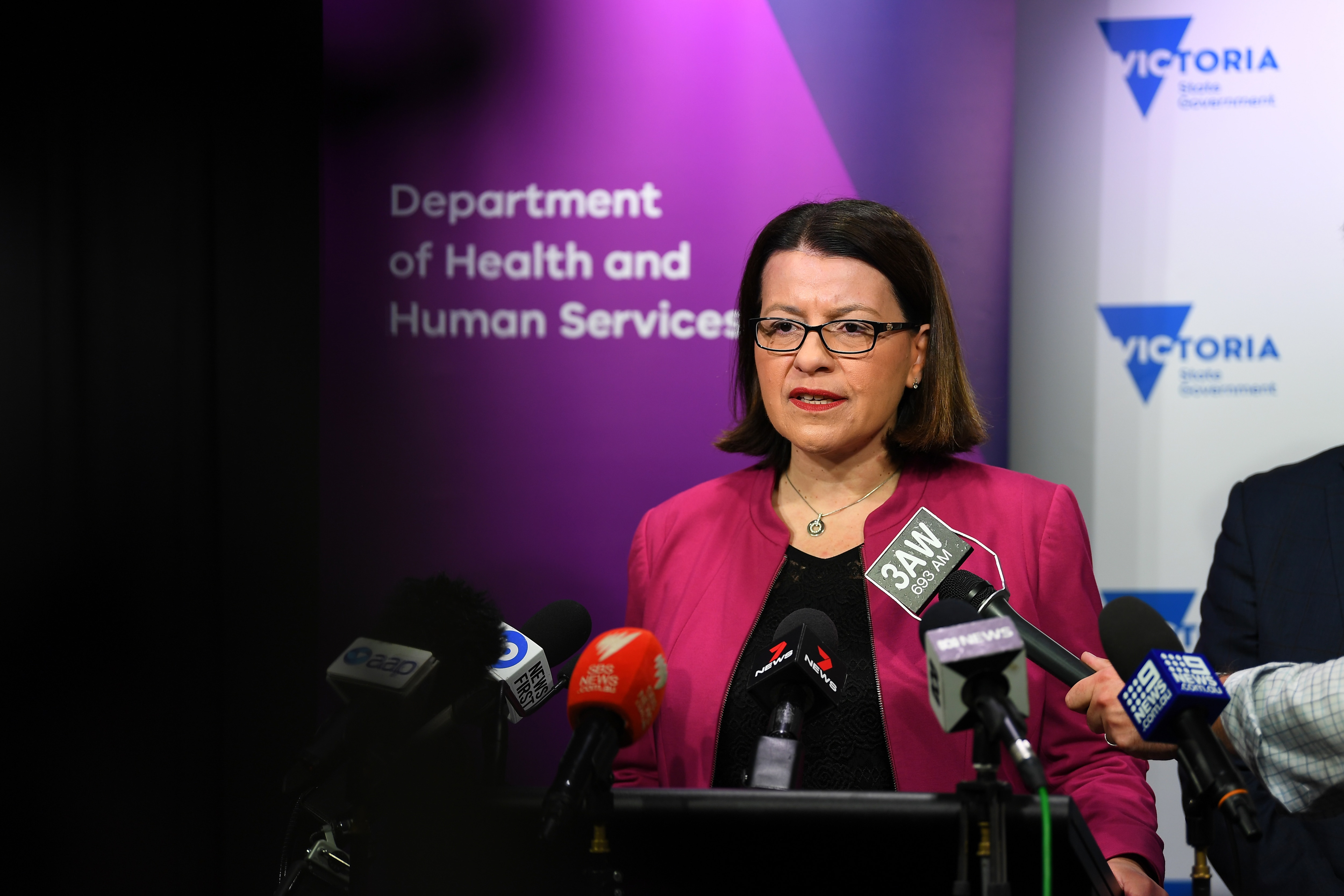 Victorian Health Minister Jenny Mikakos speaks to media during a press conference at the Department of Health and Human Services offices in Melbourne, Monday, March 2, 2020. An update has been provided Corona Virus. (AAP Image/James Ross) NO ARCHIVING