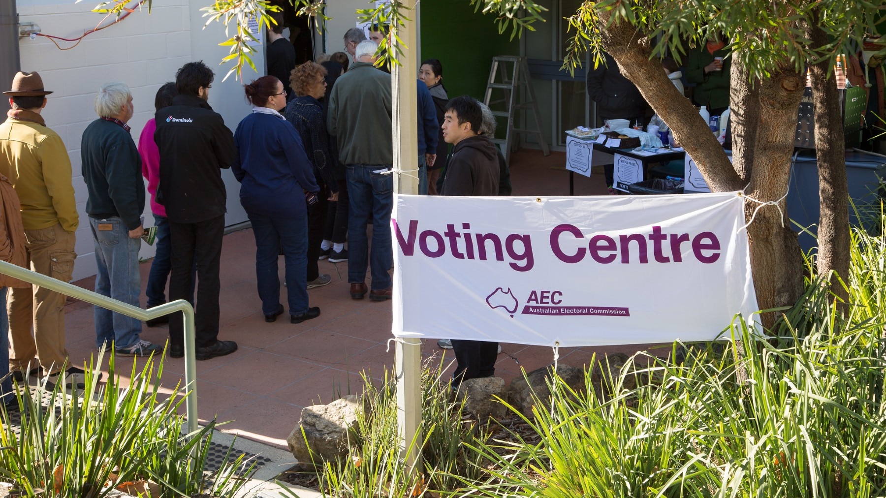 Voters lining up to vote at the Voting Centre.