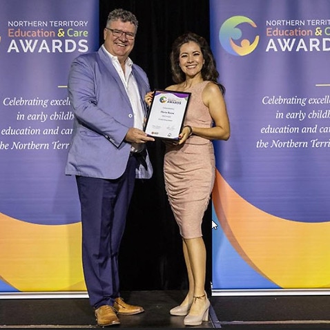Colombian Childcare educator Maria Baron receives the Northern Territory Education and Care award, in the category of Outstanding Leader.