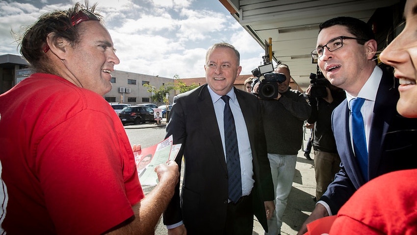 Anthony Albanese and Labor's candidate for Perth, Patrick Gorman, at the pre-poll station for Saturday's Perth by-election.