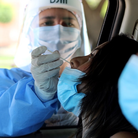 A person undergoes a PCR or nasal antigen test, in Santa Cruz, Bolivia