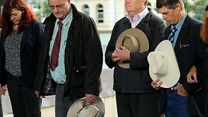 Farmers attending the banks royal commission in Brisbane.