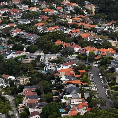 An aerial image of residential properties in Sydney, Friday, March 9, 2018. (AAP Image/Joel Carrett) NO ARCHIVING