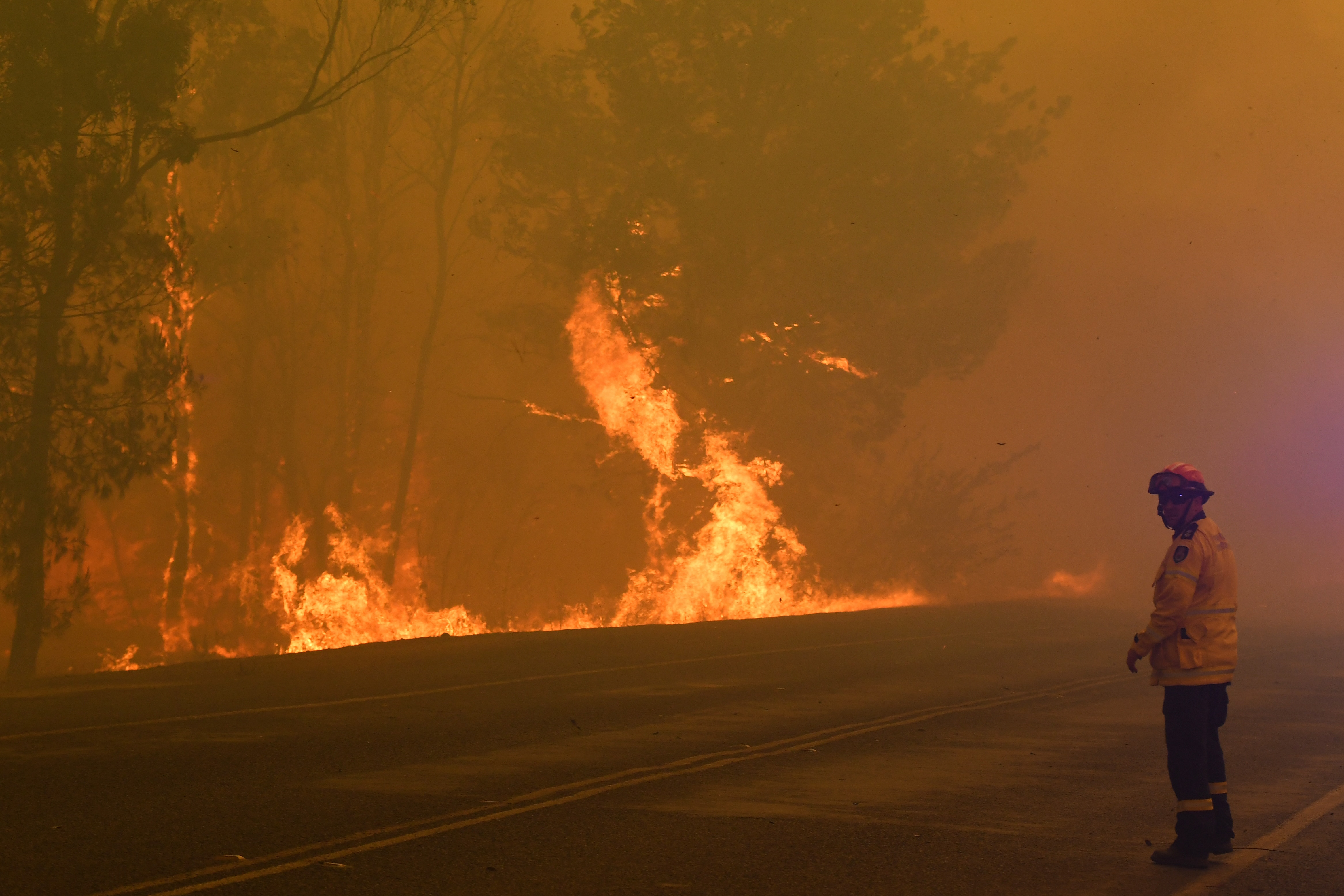 The Green Wattle Creek Fire burns along the Hume Highway. An estimated 40 homes have been lost so far. 