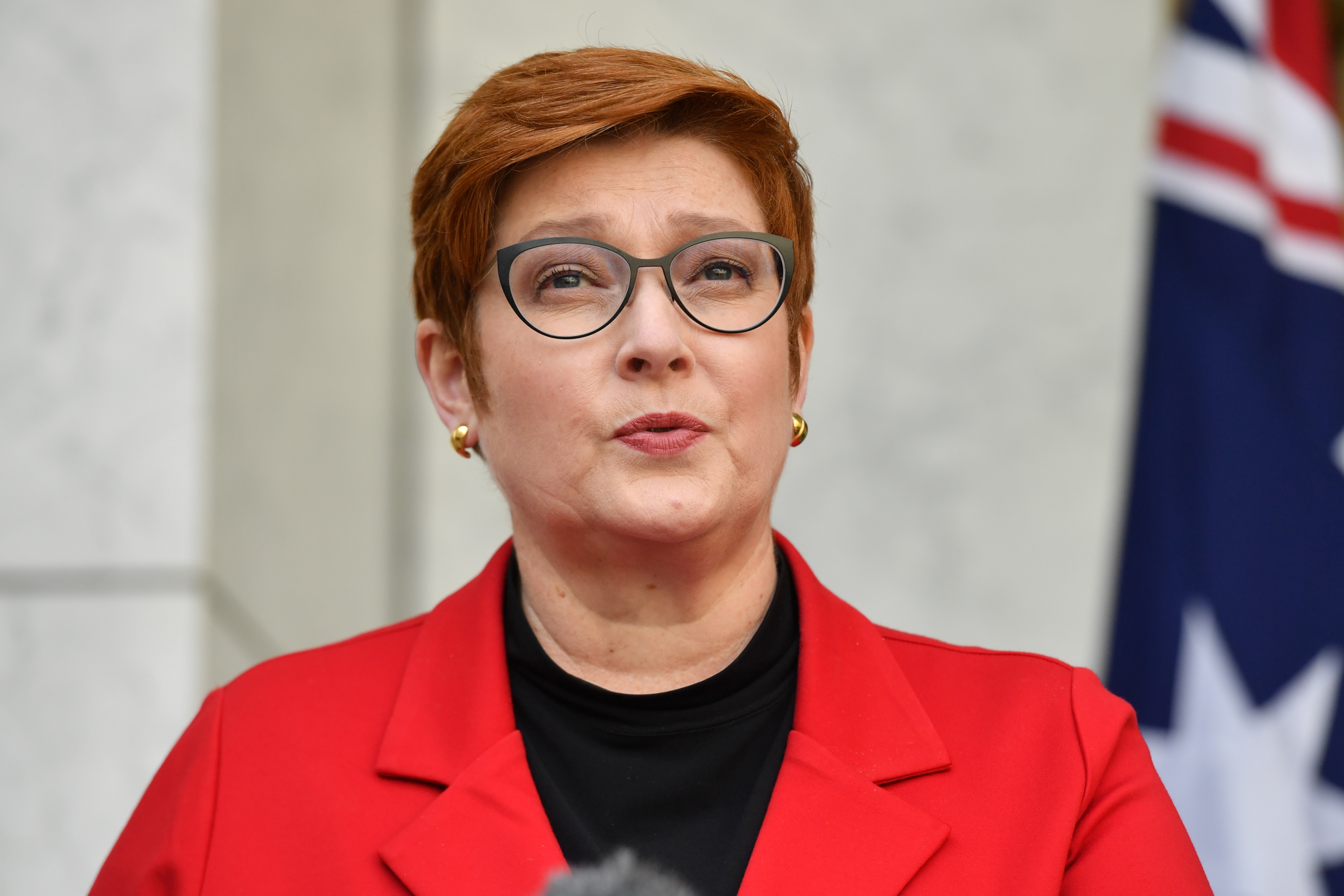 Minister for Foreign Affairs Marise Payne at a press conference at Parliament House in Canberra.