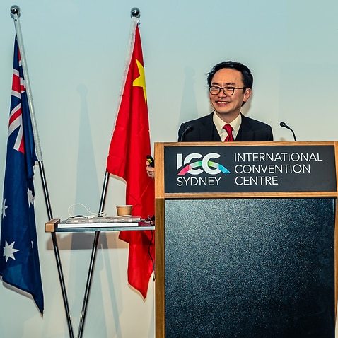 Gavin Ho giving speech in a Australian-Chinese trade forum. 