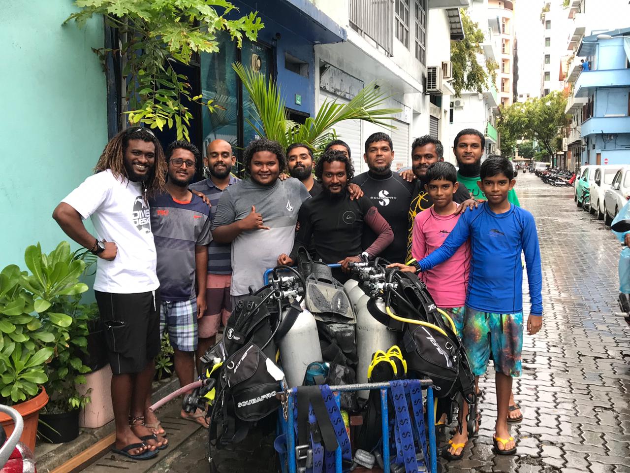 Adam Ashraf and his team at Dive Desk, Maldives