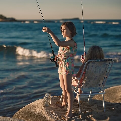 sisters fishing in Sunshine Coast, Australia