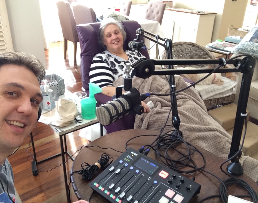 Clayton and Rhonda recording the podcast. 