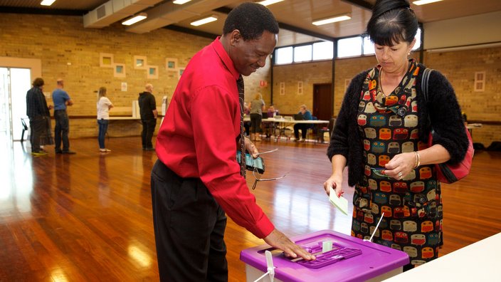Voters posting their votes at Byford North polling station on election day during the Canning by election, Western Australia, Byford, Western Australia, Saturday Sept. 19, 2015. (AAP Image/Richard Wainwright) NO ARCHIVING