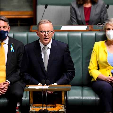 Federal Opposition Leader Anthony Albanese delivers his Budget Reply Speech in the House of Representatives of Parliament House in Canberra, Thursday, March 31, 2022. (AAP Image/Lukas Coch) NO ARCHIVING