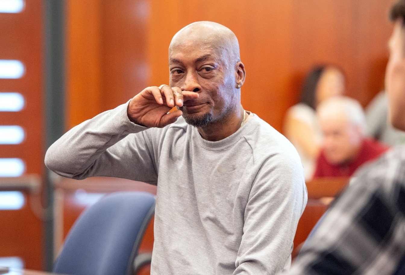 Dewayne Johnson reacts after the verdict was read in the case against Monsanto at the Superior Court Of California