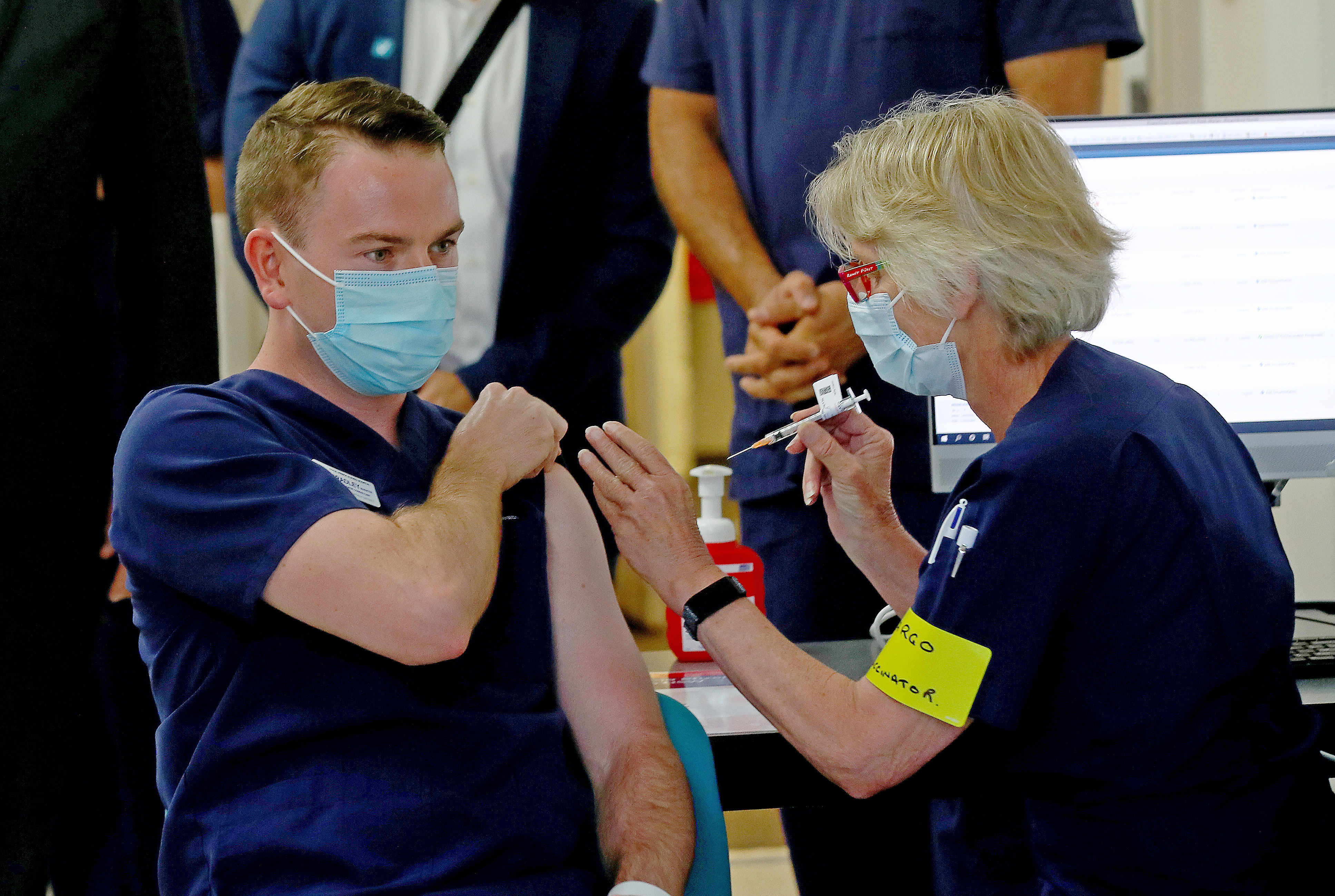 Nurse manager Bradley McEntee was the third person in NSW to receive the Pfizer vaccination at the Royal Prince Alfred Hospital on Monday, 22 February, 2021.