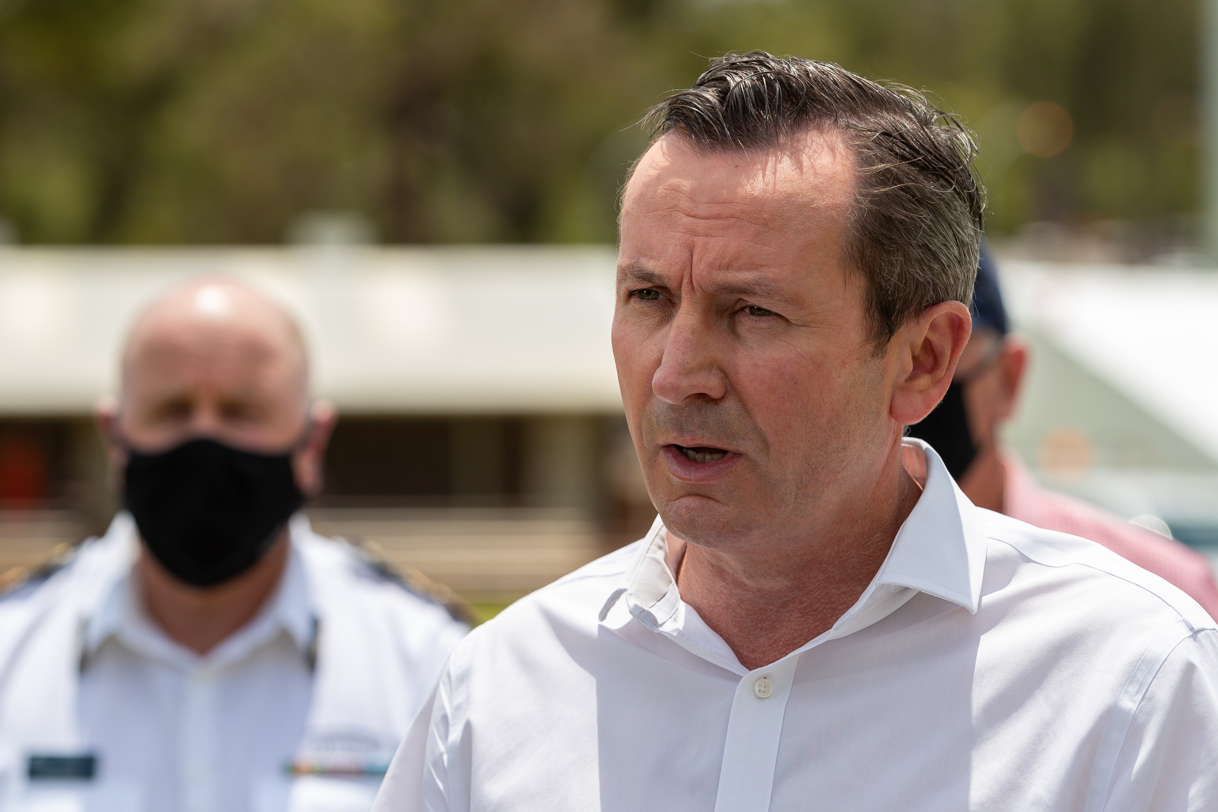 Western Australia Premier Mark McGowan speaks at the Incident Control Centre at the Mundaring Arena, Perth, Wednesday on 3 February, 2021. 