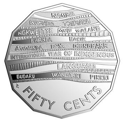 The newest 50 cent coin with 14 Indigenous words on it