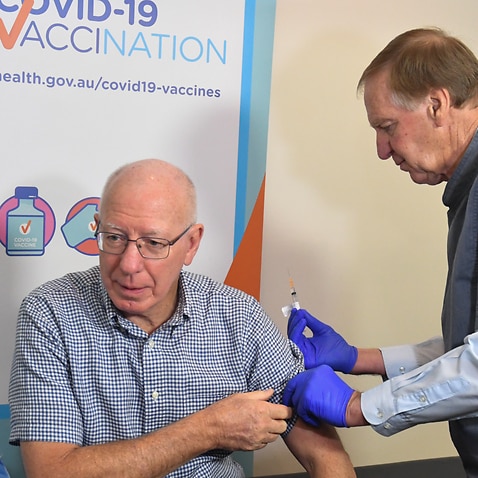Governor-General David Hurley receives his Covid-19 vaccination at a local medical centre in Canberra, Friday, 26 March, 2021.