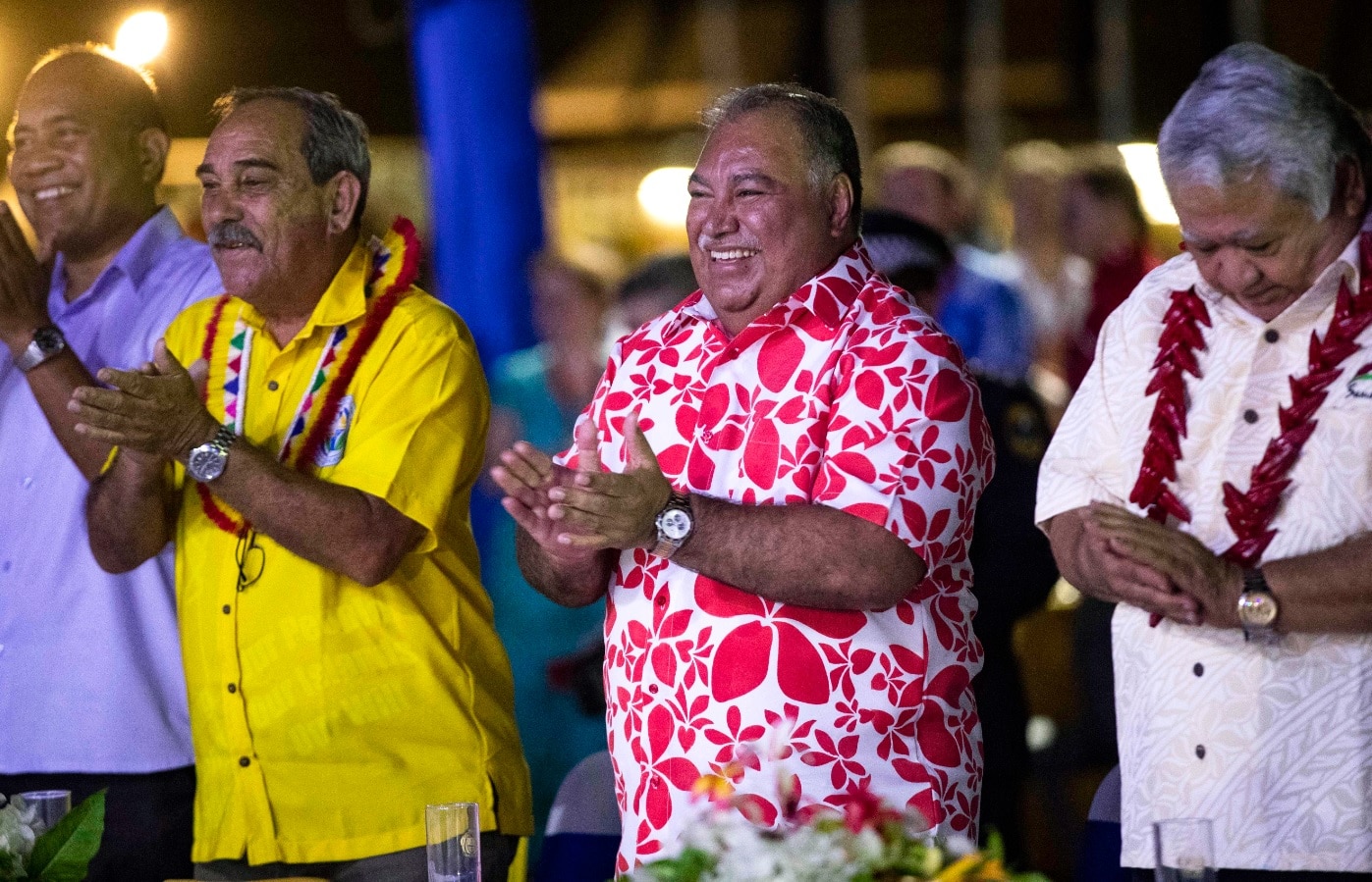 In this Sept. 3, 2018, file photo, Nauru's President Baron Waqa, center, attends the opening ceremony of the Pacific Islands Forum in Nauru. In this Sept. 3, 2018, file photo, Nauru's President Baron Waqa, center, attends the opening ceremony of the Pacific Islands Forum in Nauru.