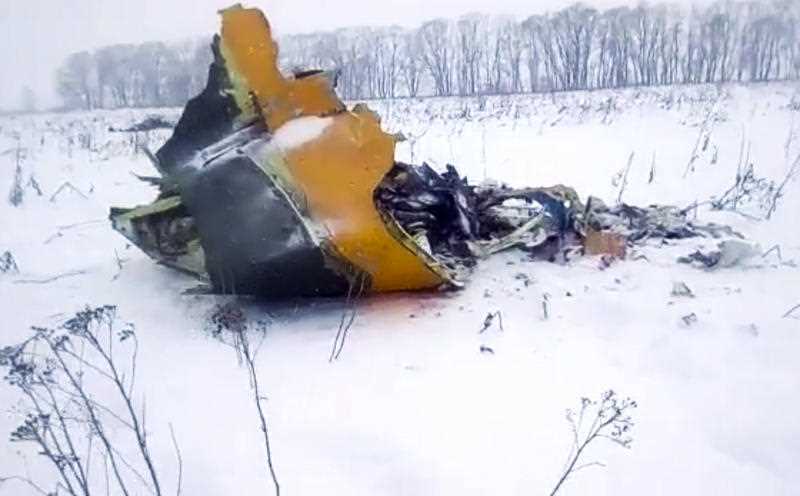 In this screen grab provided by the Life.ru, the wreckage of a AN-148 plane is seen in Stepanovskoye village, about 40 kilometers (25 miles) from the Domodedovo airport, Russia, Sunday, February 11, 2018.