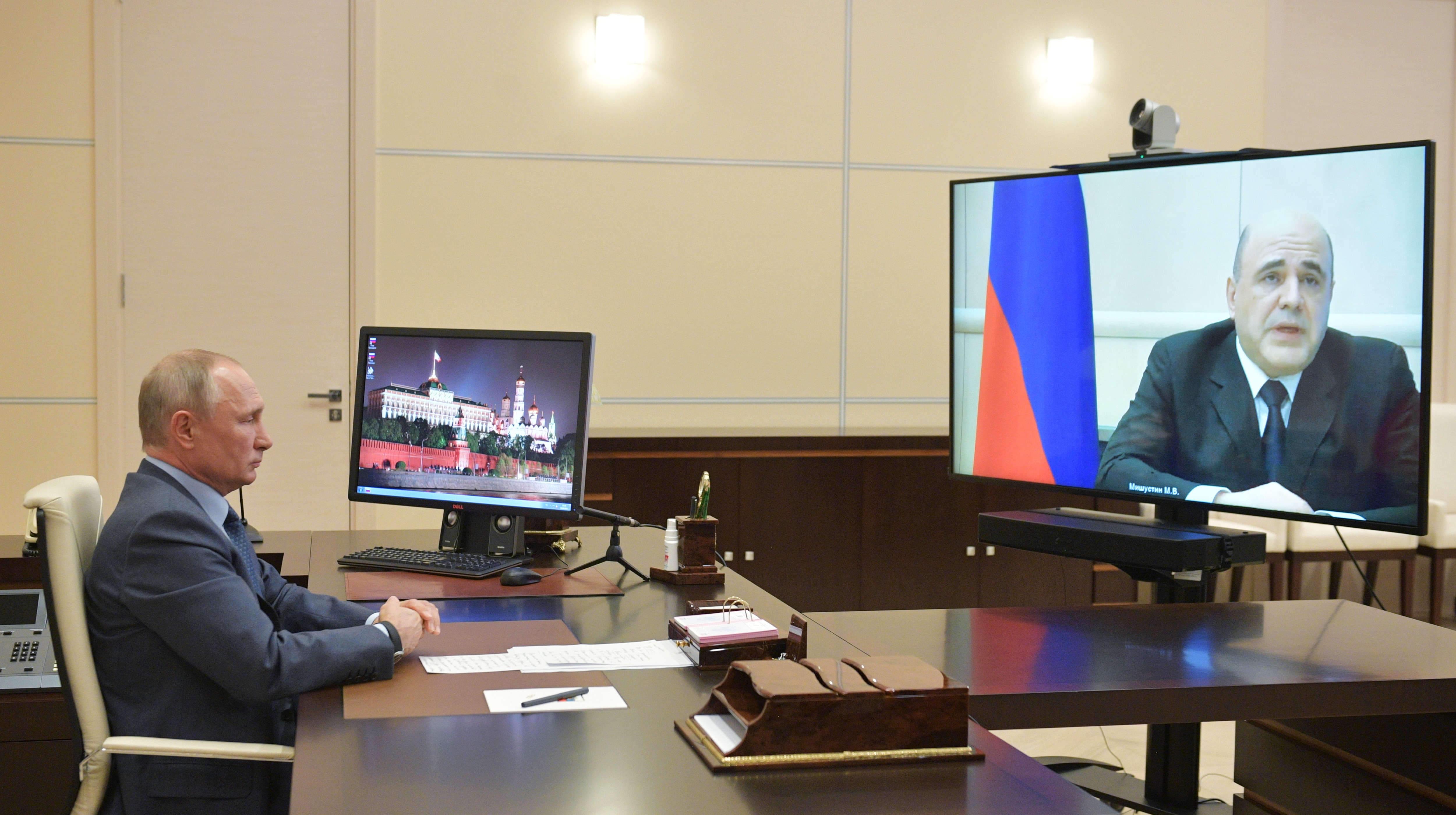 Mikhail Mishustin informed President Vladimir Putin of his positive test during a televised video conference.