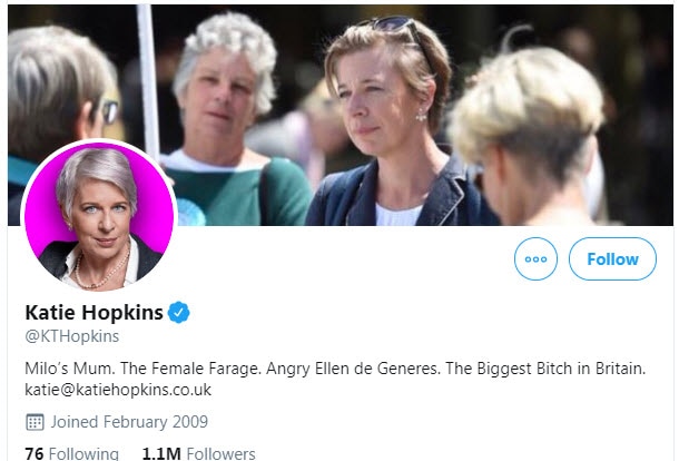 Far Right Commentator Katie Hopkins Suspended From Twitter For Anti Hate Breaches